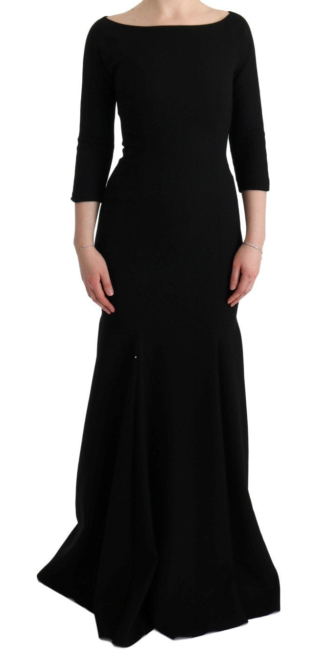 Black Wool Stretch Crystal Sheath Dress