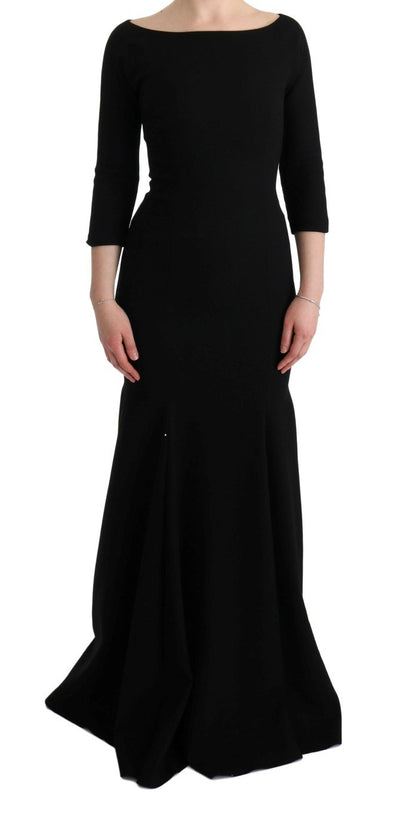 Black Wool Stretch Crystal Sheath Dress