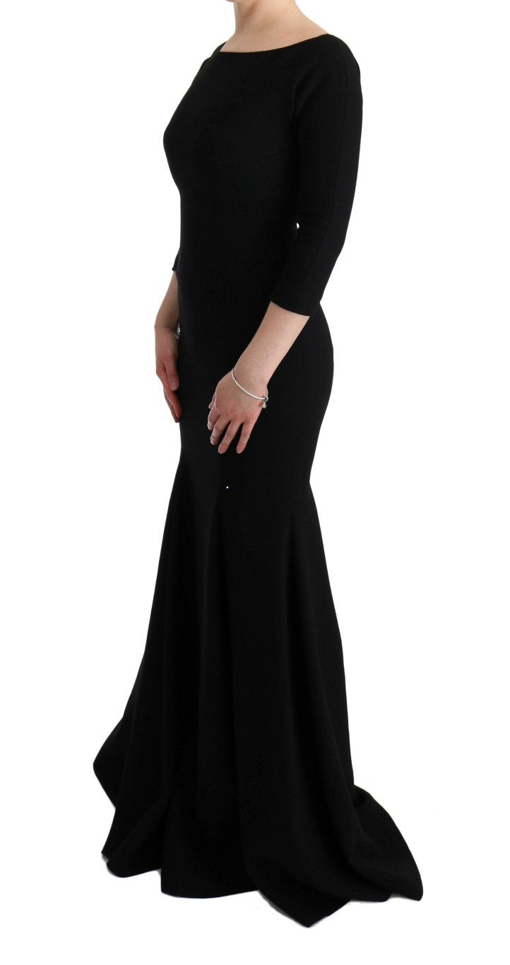 Black Wool Stretch Crystal Sheath Dress