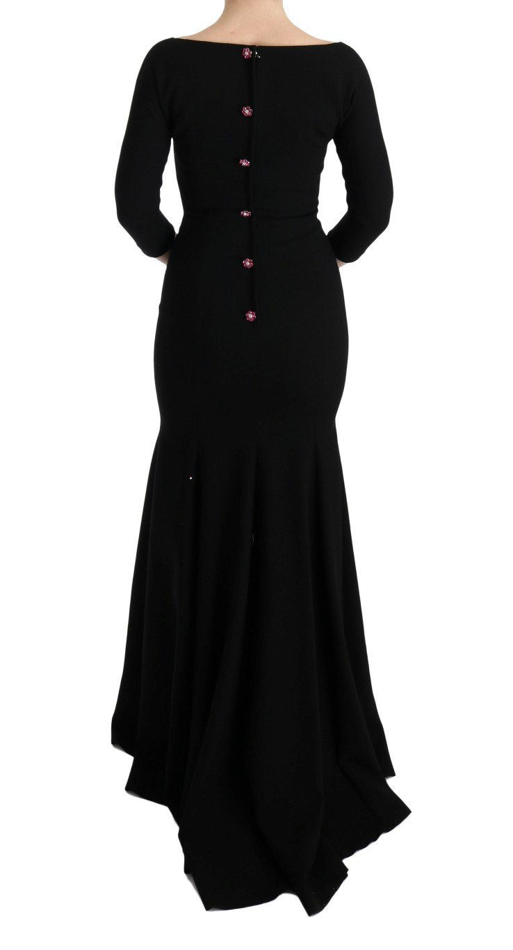 Black Wool Stretch Crystal Sheath Dress