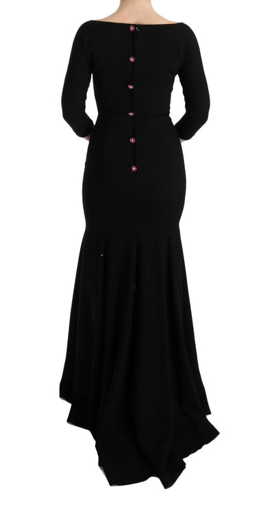 Black Wool Stretch Crystal Sheath Dress