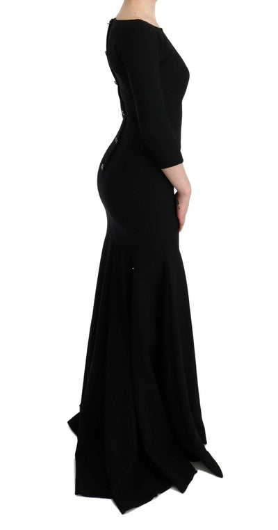 Black Wool Stretch Crystal Sheath Dress