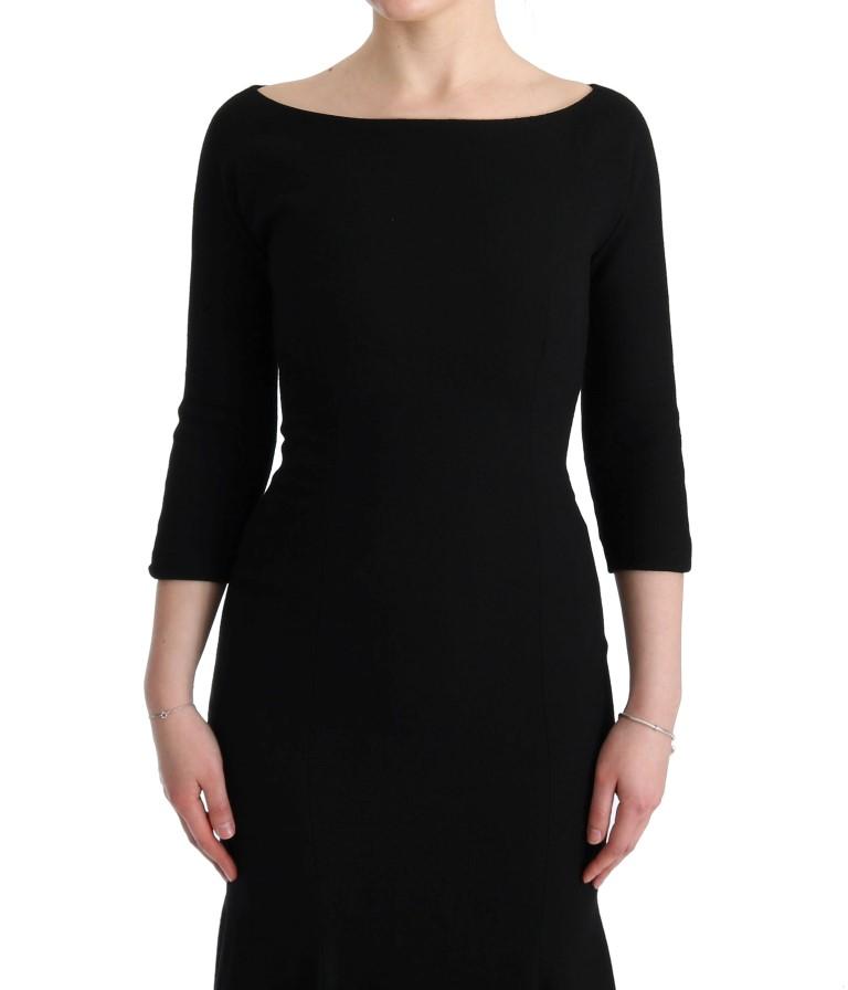 Black Wool Stretch Crystal Sheath Dress
