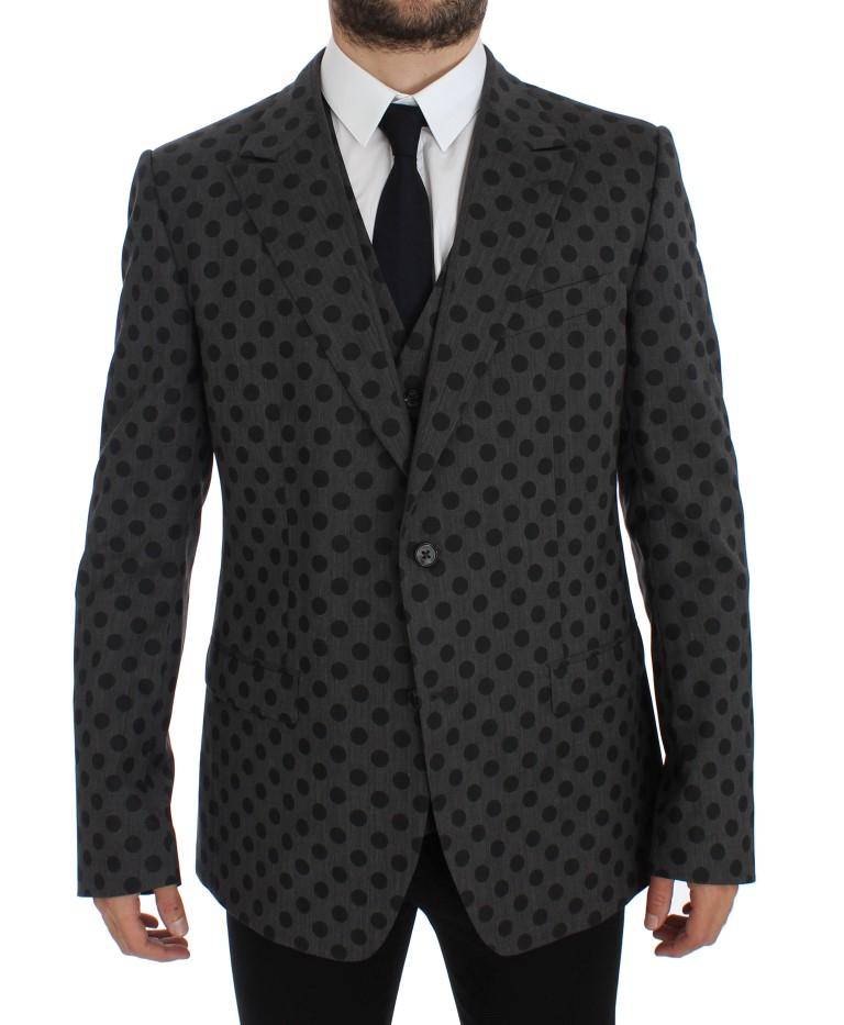 Gray Polka Slim Fit Wool Stretch Blazer