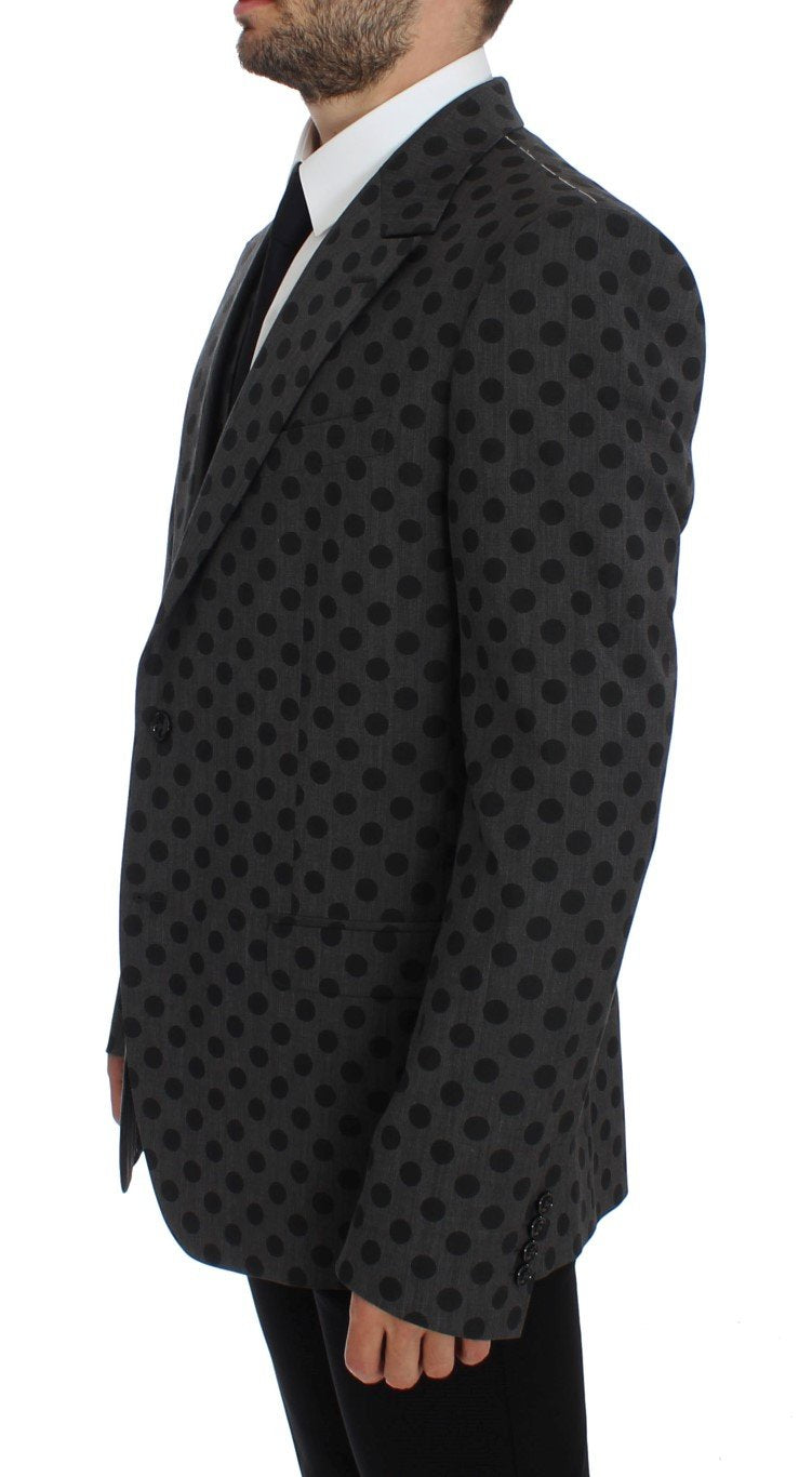Gray Polka Slim Fit Wool Stretch Blazer