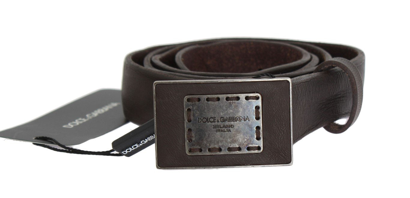 Brown Leather Casual Logo Buckle Belt