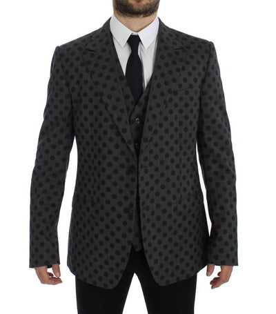 Gray Polka Slim Fit Wool Stretch Blazer