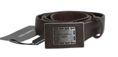 Brown Leather Casual Logo Buckle Belt