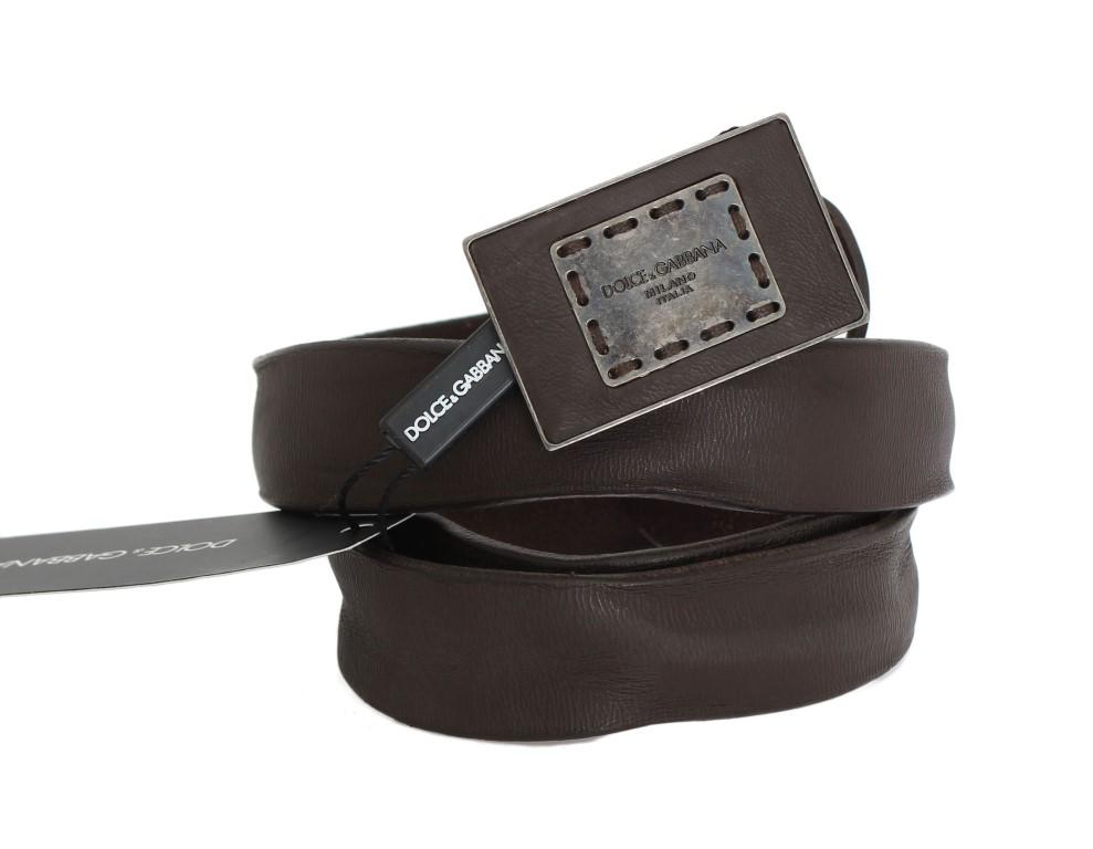 Brown Leather Casual Logo Buckle Belt