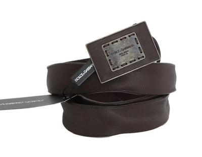 Brown Leather Casual Logo Buckle Belt