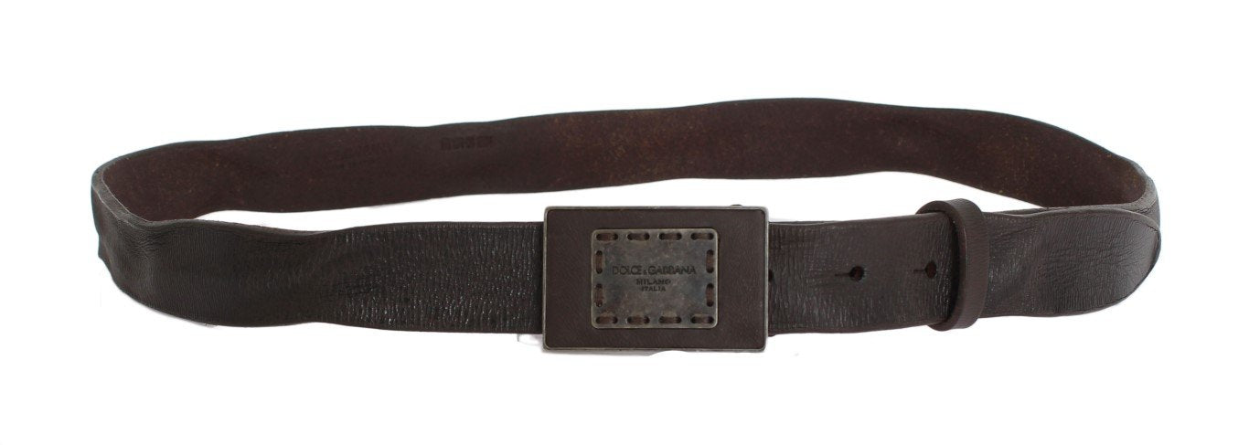 Brown Leather Casual Logo Buckle Belt