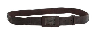 Brown Leather Casual Logo Buckle Belt