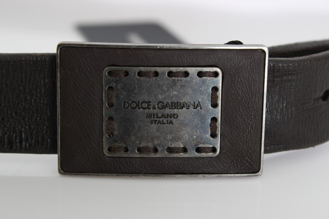 Brown Leather Casual Logo Buckle Belt