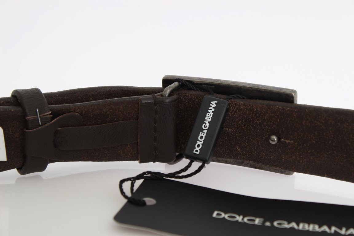 Brown Leather Casual Logo Buckle Belt