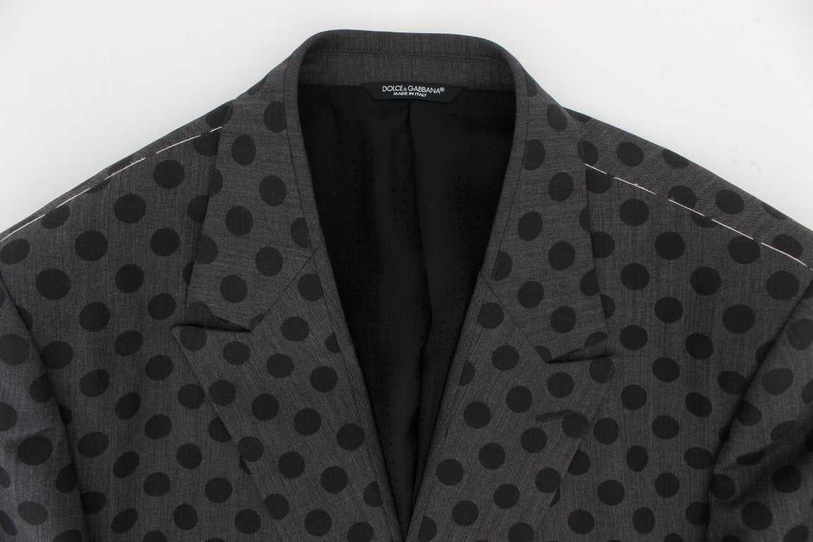 Gray Polka Slim Fit Wool Stretch Blazer
