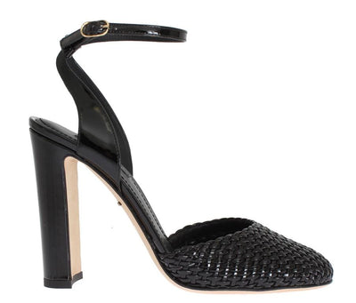 Black Leather Block Heel Shoes