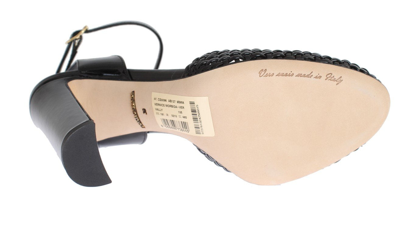 Black Leather Block Heel Shoes