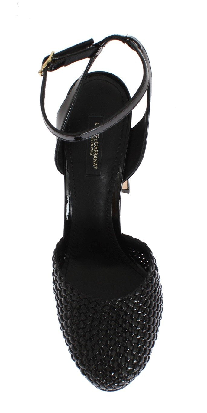 Black Leather Block Heel Shoes