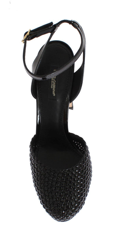 Black Leather Block Heel Shoes
