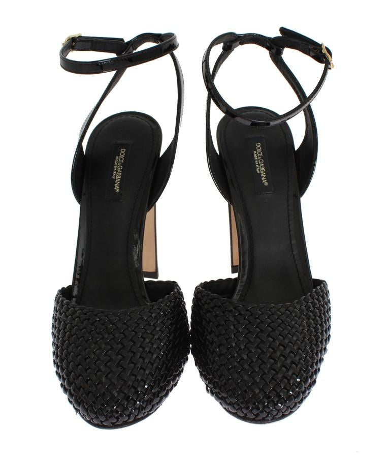 Black Leather Block Heel Shoes