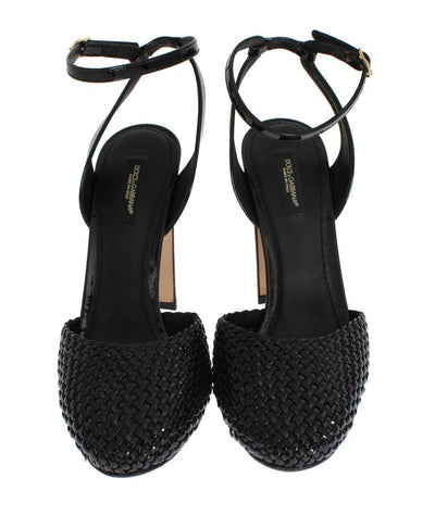 Black Leather Block Heel Shoes