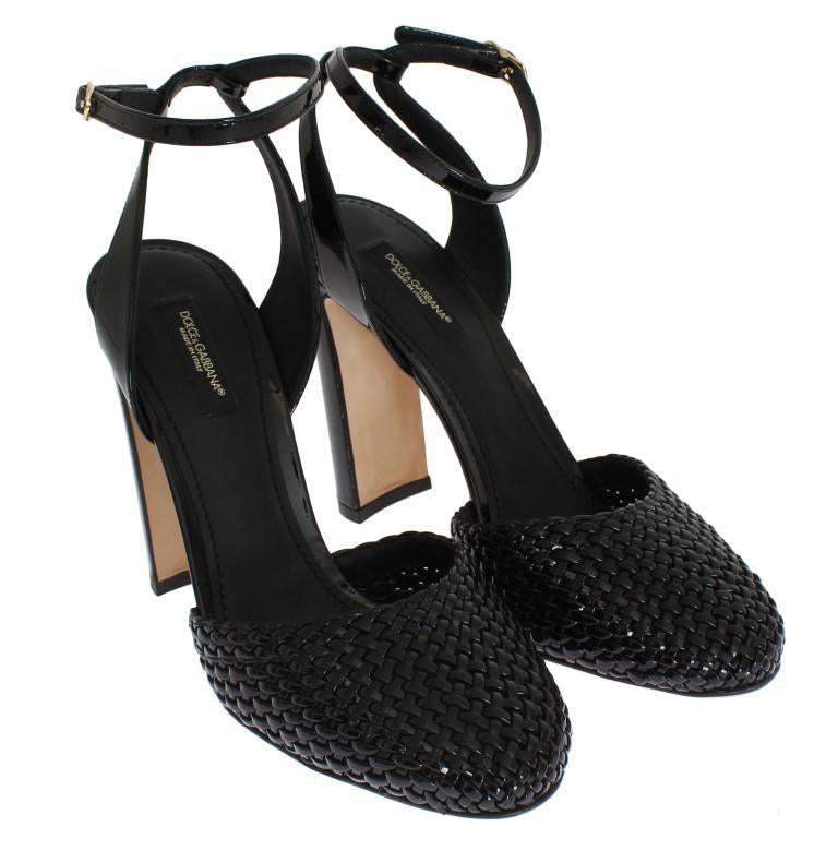 Black Leather Block Heel Shoes