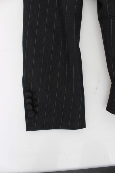 Gray Striped Slim Fit Wool Blazer