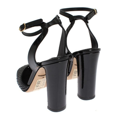 Black Leather Block Heel Shoes