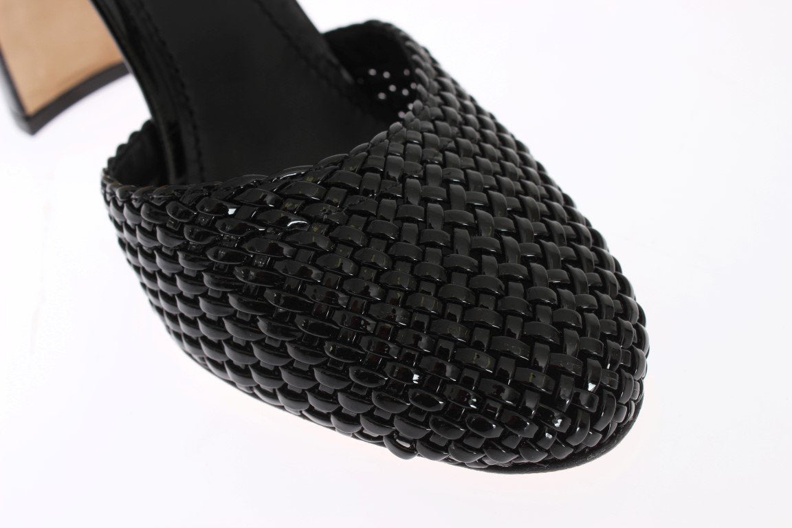 Black Leather Block Heel Shoes