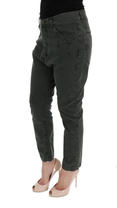 Gray Cotton High Waist Cropped Jeans