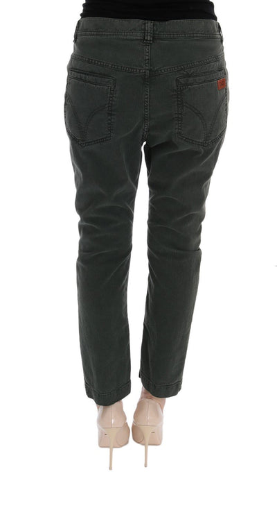 Gray Cotton High Waist Cropped Jeans