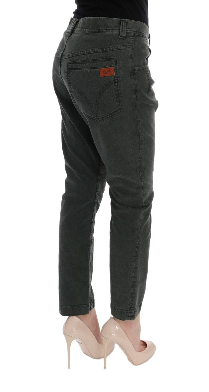 Gray Cotton High Waist Cropped Jeans