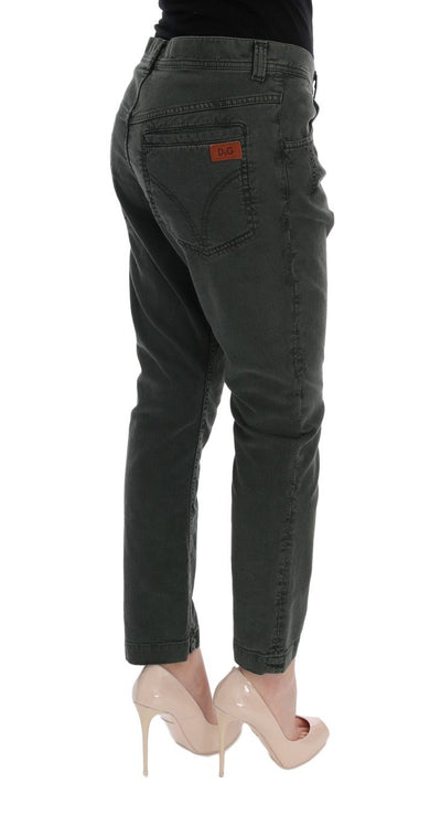 Gray Cotton High Waist Cropped Jeans