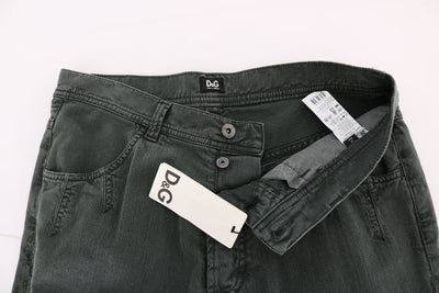 Gray Cotton High Waist Cropped Jeans