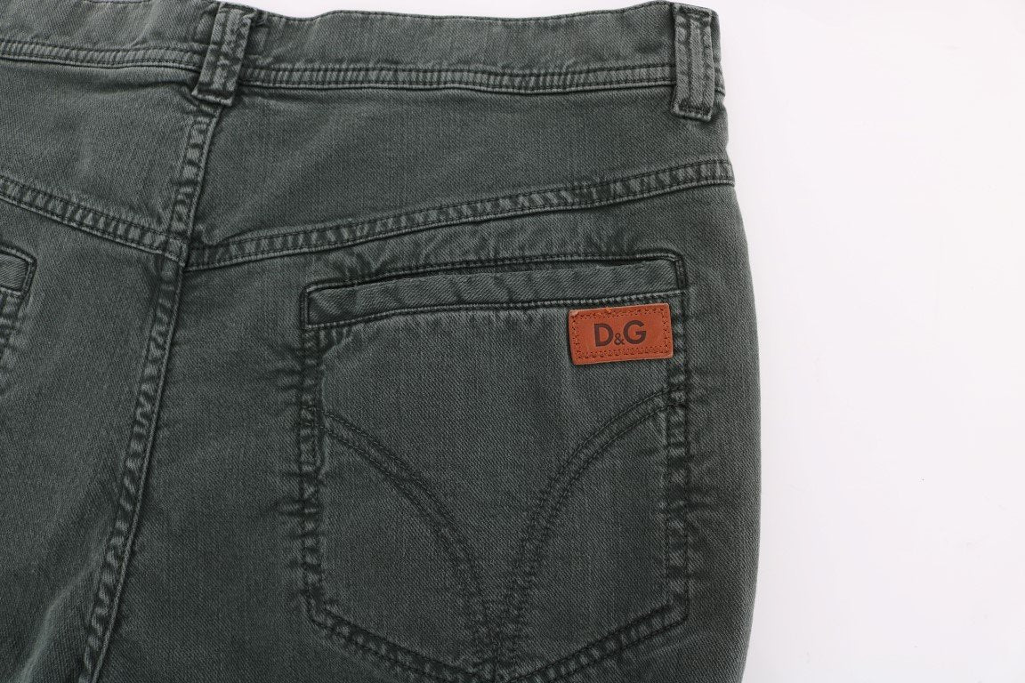 Gray Cotton High Waist Cropped Jeans