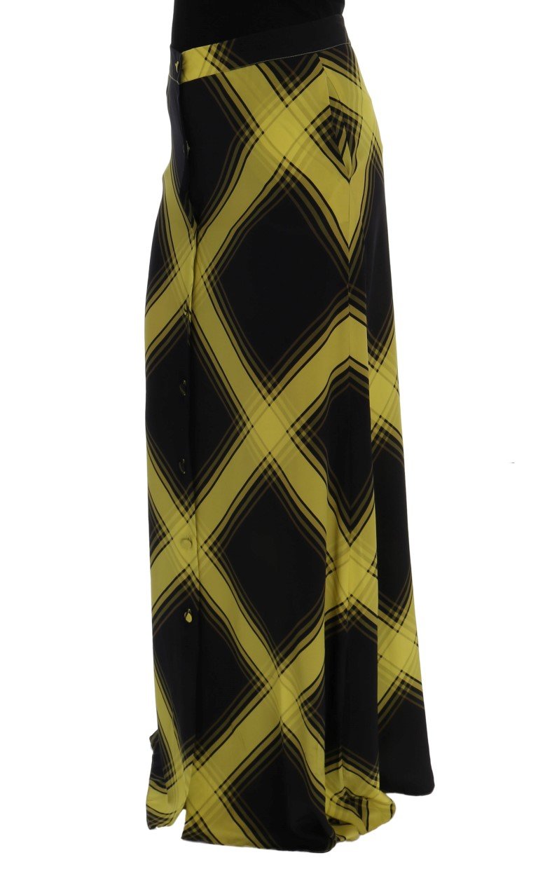 Yellow Black Silk Long Straight Skirt