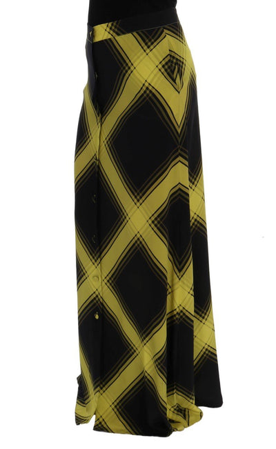Yellow Black Silk Long Straight Skirt