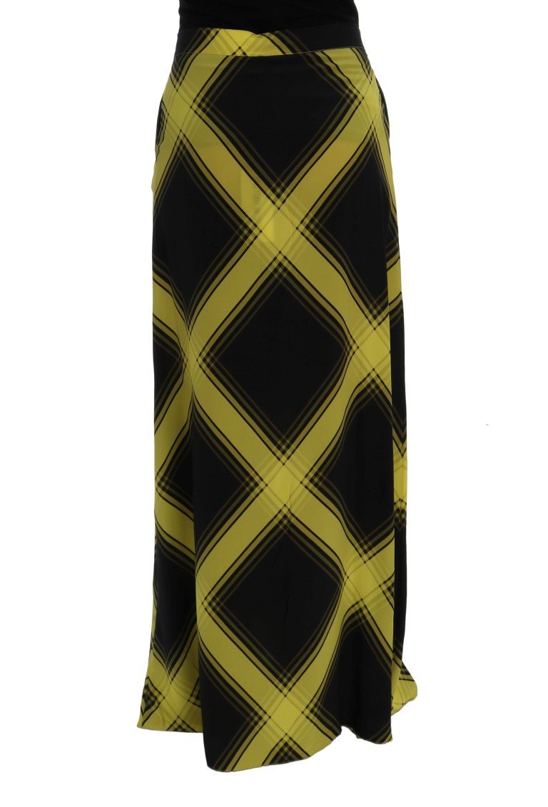 Yellow Black Silk Long Straight Skirt