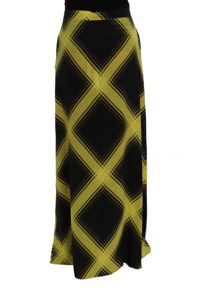 Yellow Black Silk Long Straight Skirt