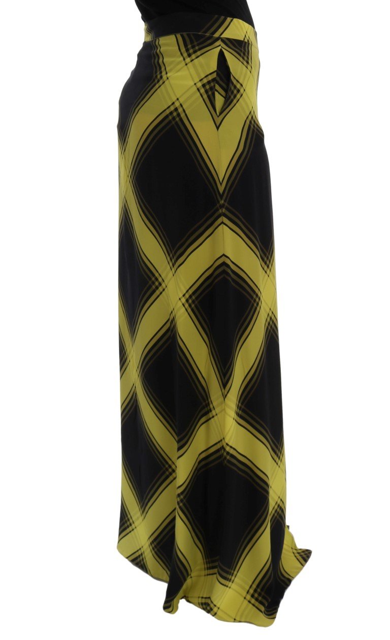Yellow Black Silk Long Straight Skirt