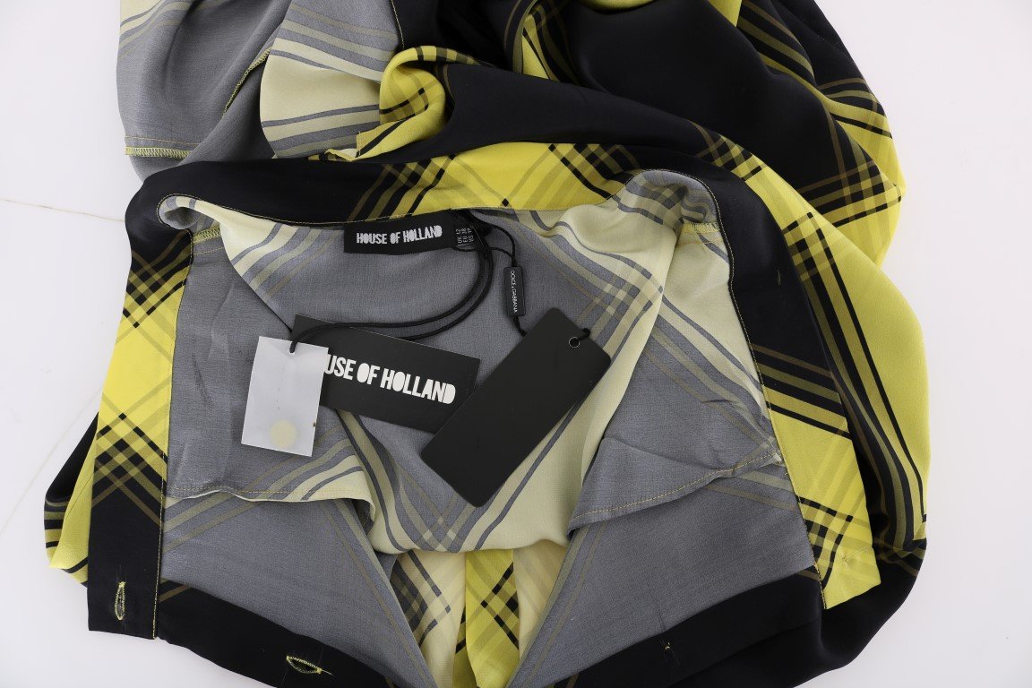 Yellow Black Silk Long Straight Skirt