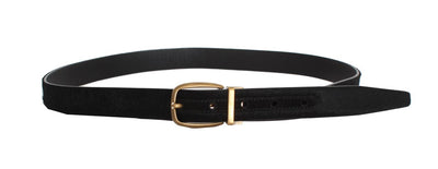 Black Leather Pony Hair Gold Buckle