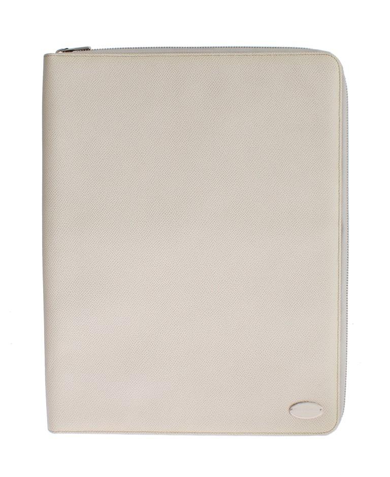 White Leather Organizer Folio Bag
