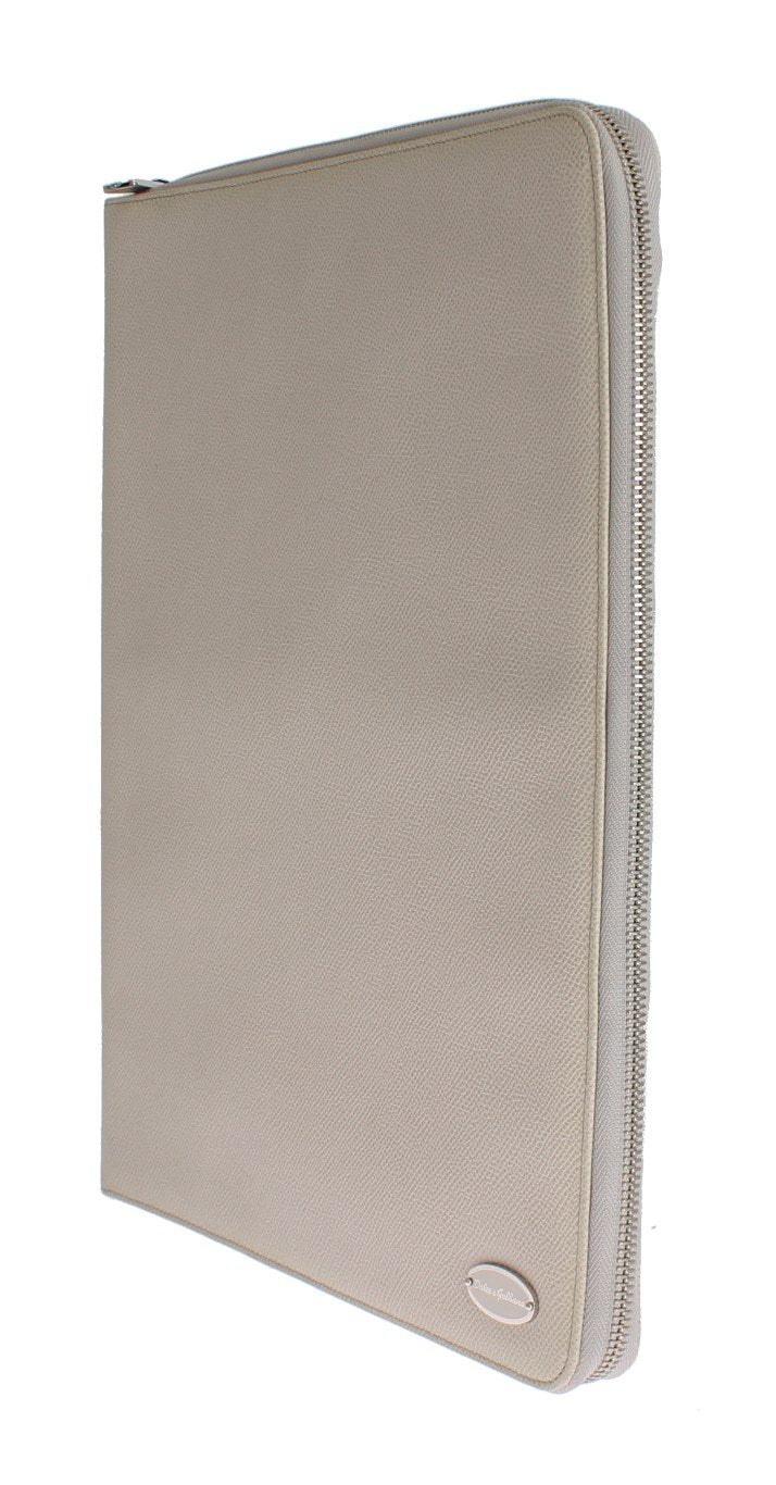 White Leather Organizer Folio Bag