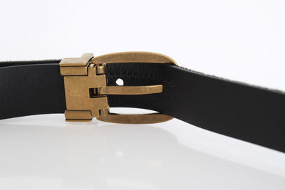 Black Leather Pony Hair Gold Buckle