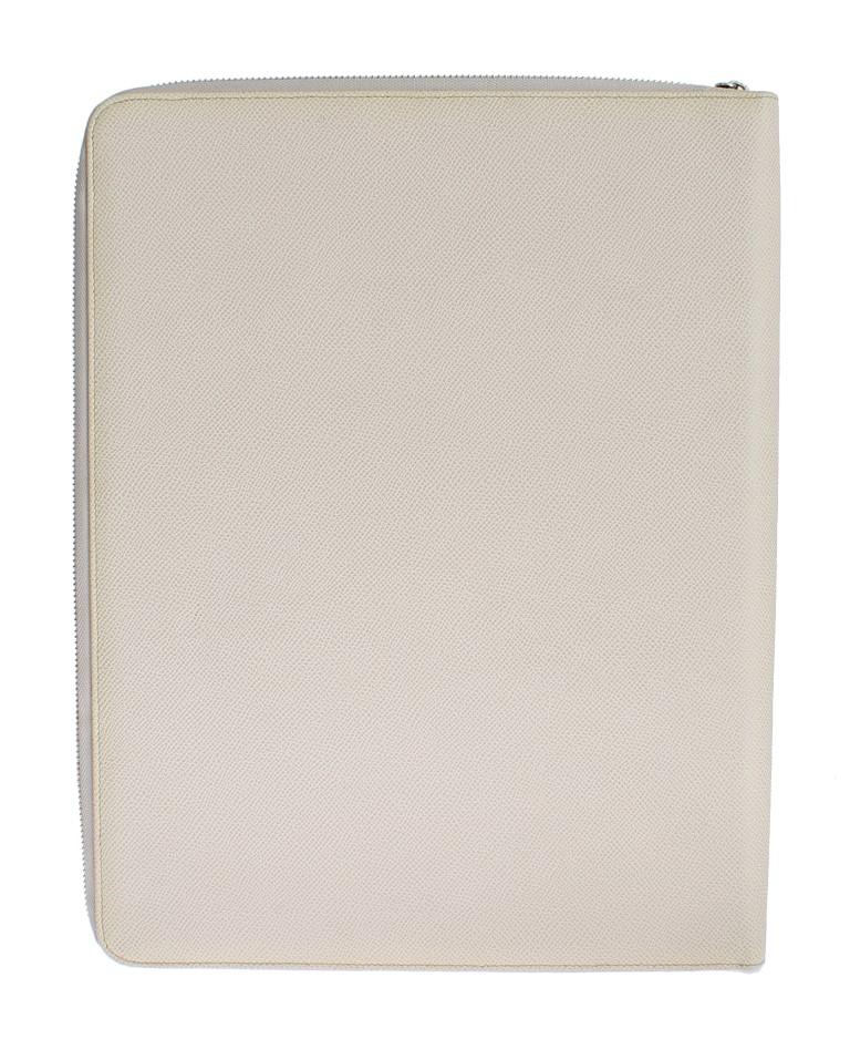 White Leather Organizer Folio Bag