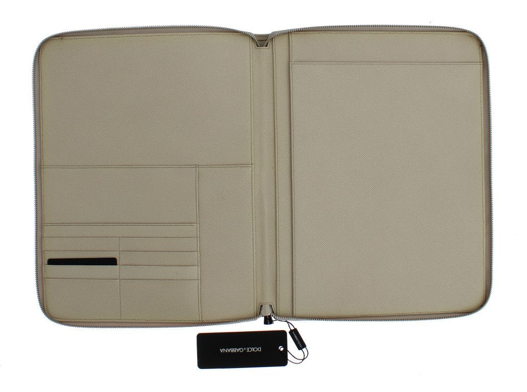 White Leather Organizer Folio Bag