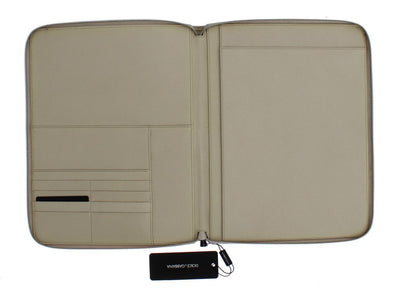 White Leather Organizer Folio Bag