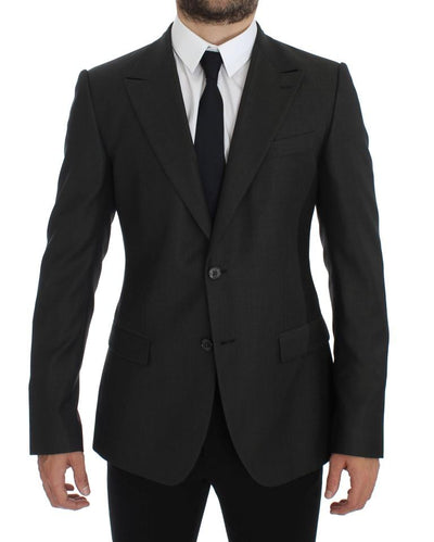 Gray Slim Fit Wool Silk Blazer