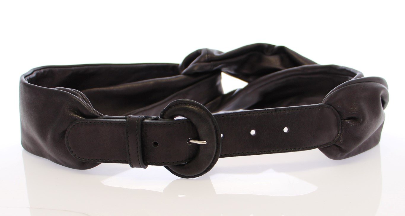 Black Purple Leather Logo Belt Wide Waist